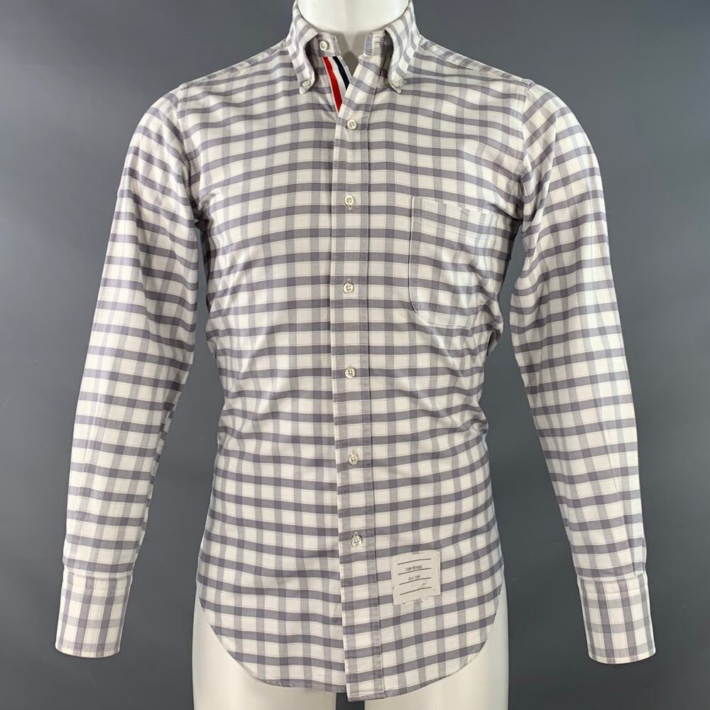 THOM BROWNE Size S Grey White Oxford Checkered Cotton Long Sleeve Shirt